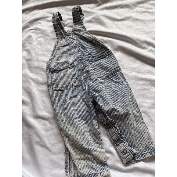 Oshkosh Vintage Train Railroad Overalls Acid Wash Striped Vestbak 24 Mo USA - Picture 9 of 14